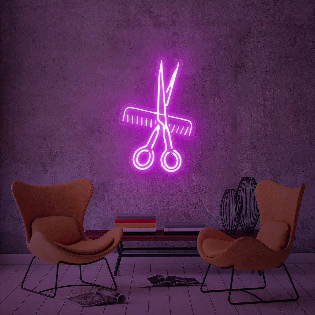 1PC White Cool Scissors LED Wall Neon Sign For Hair Salon Room